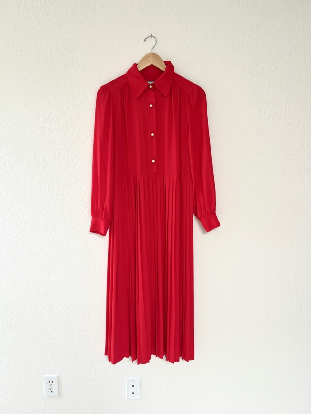 PAUL & JOE red long sleeve pleated midi dress classic elegant / size 6
